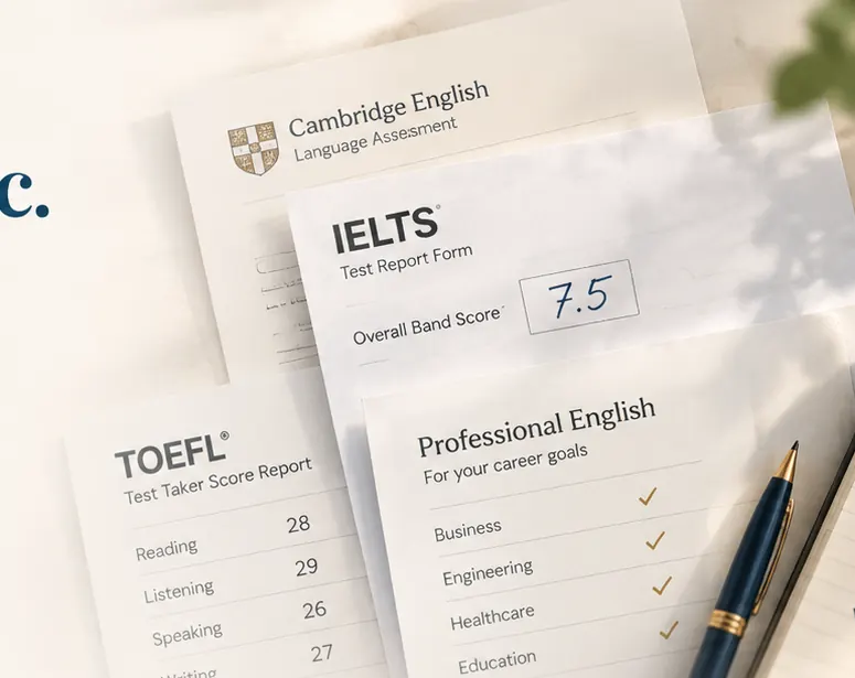 Cambridge English, IELTS, TOEFL and professional English exam preparation goals