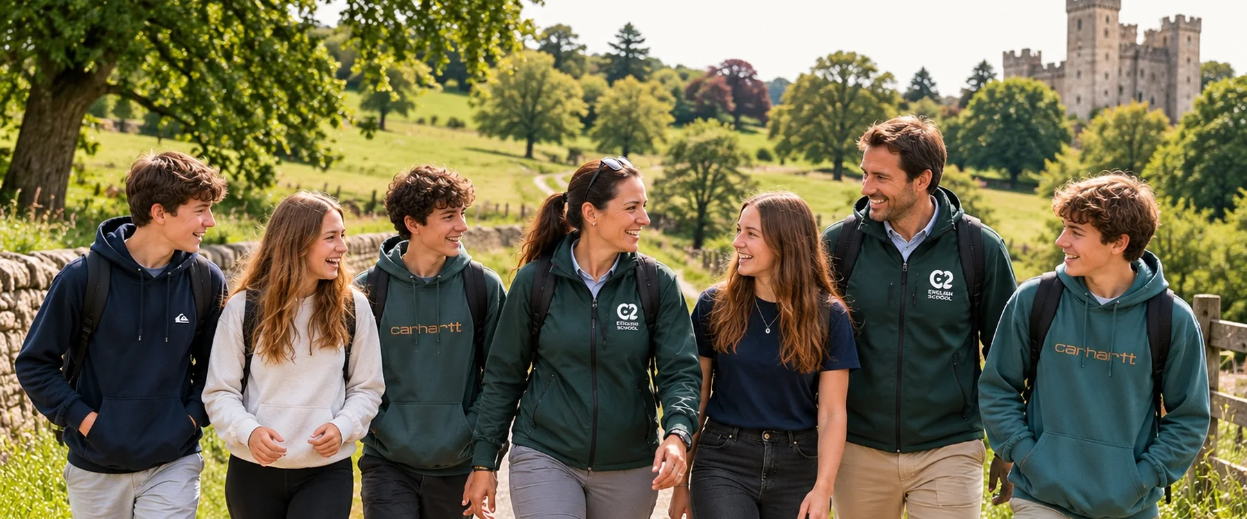 C2 students and teachers talking together while exploring Ireland