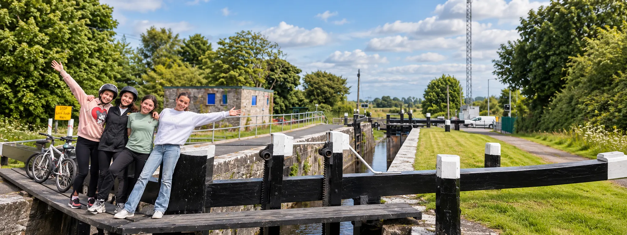 Students visiting a lock on the Royal Canal