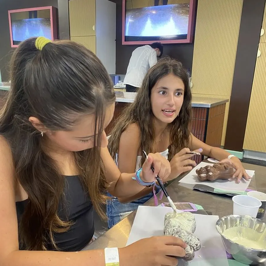 Students taking part in a chocolate-making workshop