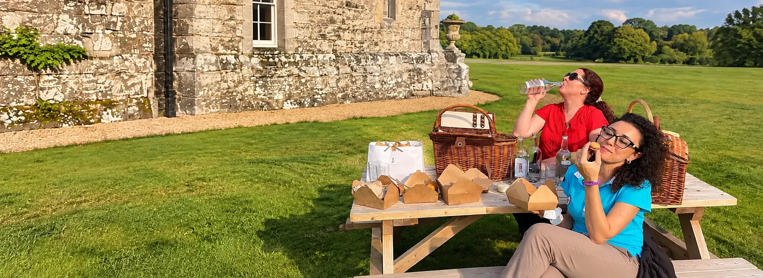 Adult students enjoying a picnic at Carton House in Ireland