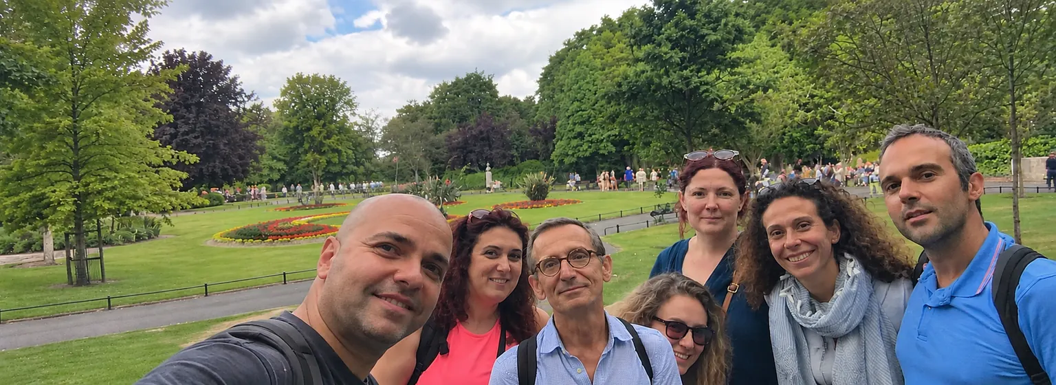 Adult English immersion group visiting a park in Dublin