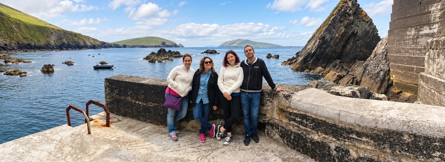 C2 adult students together beside the Irish coast