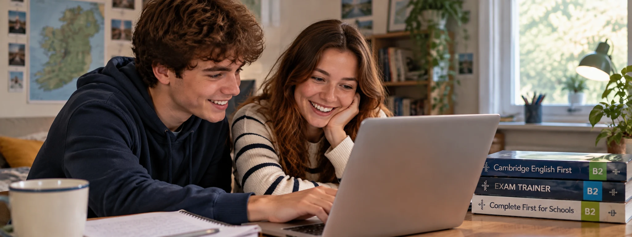 Two students working together on a laptop