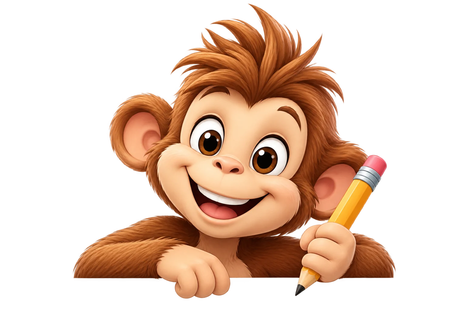 Milo the monkey holding a pencil