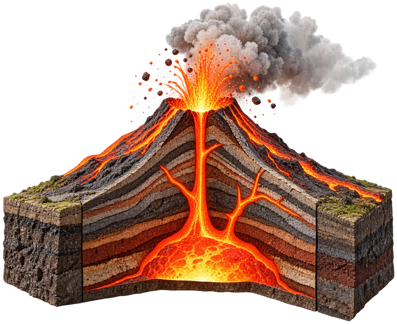 Illustration showing the internal structure of a volcano