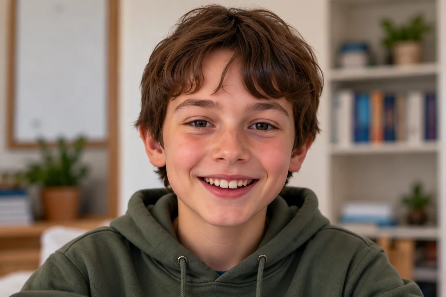 Young learner participating in an online English lesson