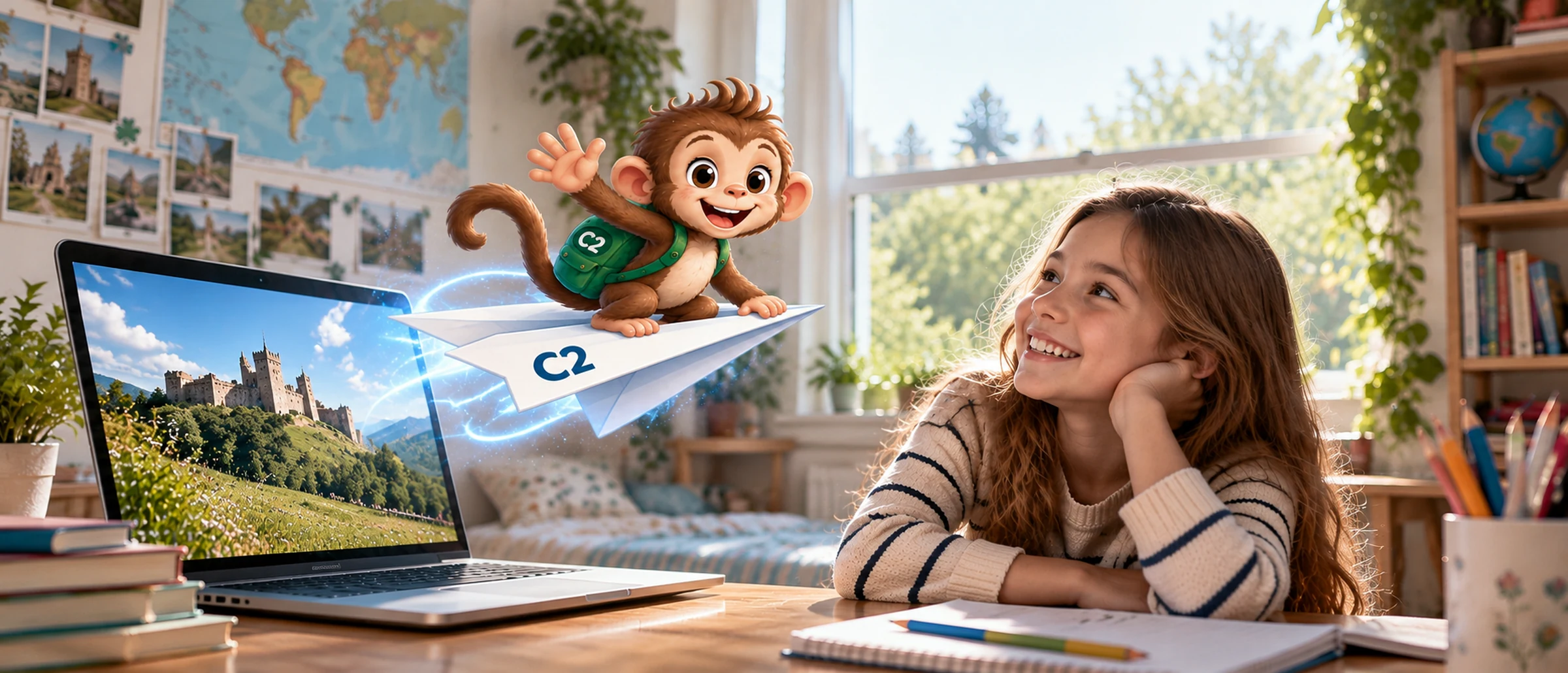 Child enjoying an online English lesson