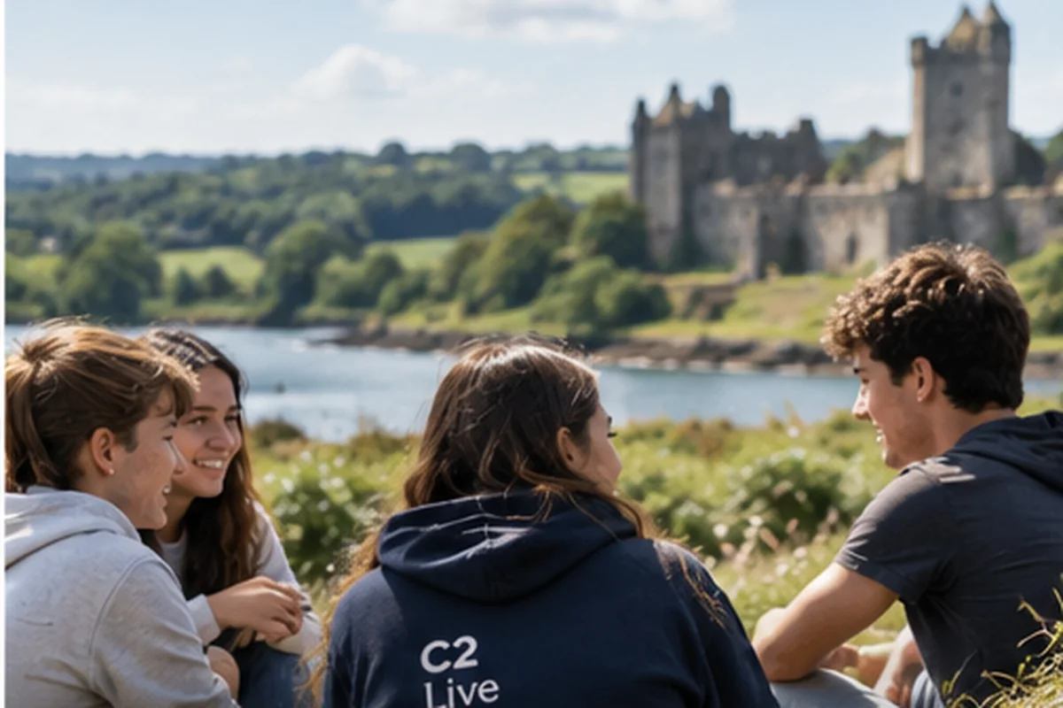 Young international students spending summer together in the Irish countryside